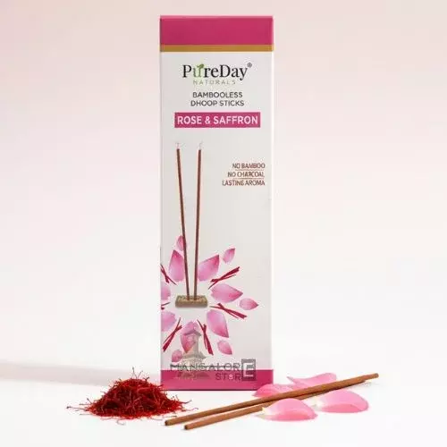 Pureday Naturals Rose & Saffron Bambooless Incense Sticks | 80 Organic Dhoop Agarbattis | Long-Lasting Fragrance